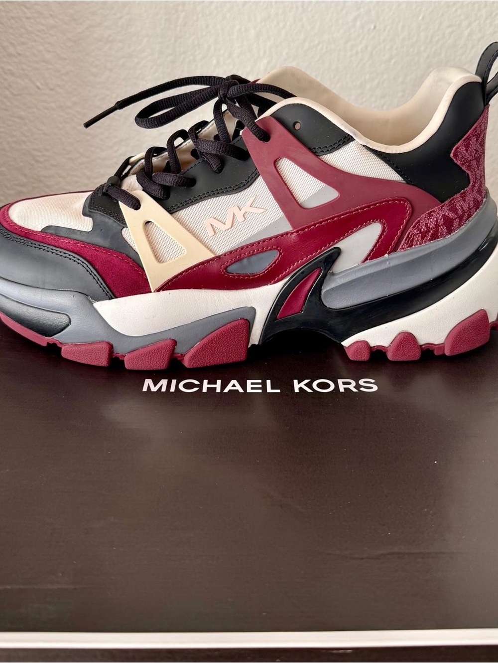 Michael Kors Men's Multi-Panel Runner in Burgundy, Black & White